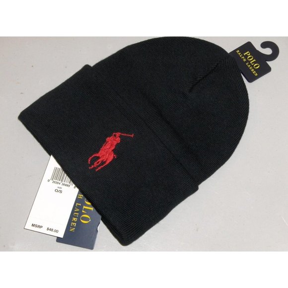 Polo Ralph Lauren Black Big Pony Hat Beanie $48 - Picture 6 of 8
